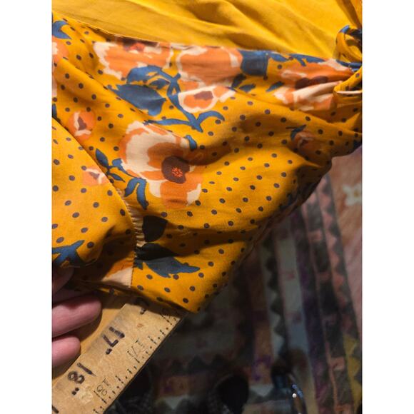 Free People Mustard Yellow Floral Long Sleeve Knee Length Dress Size 4 Elastic - Picture 10 of 15